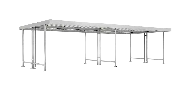 Fahrradüberdachung ARIES, Dachbreite x Dachtiefe 8690 mm x 4400 mm, doppelseitig, ohne Rück- und Seitenwände, Stahlkonstruktion feuerverzinkt