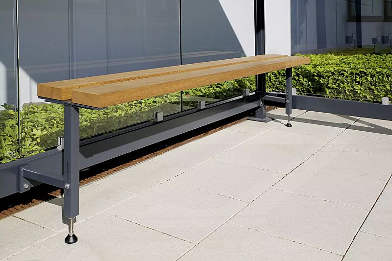 Sitzbank mit höhenverstellbaren Stützen, Stahlteile in RAL 7016 anthrazitgrau