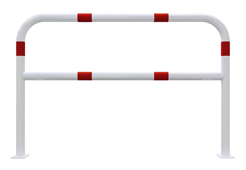 Sperrzaun VIHTI mit Knieholm, Sperrbreite 1,5 m, zum Aufdübeln, feuerverzinkt und weiß pulverbeschichtet mit roten Reflexstreifen