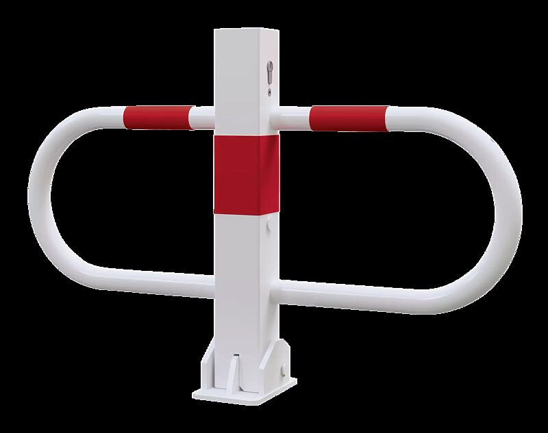 Parkbügel GREZ, feuerverzinkt und weiß pulverbeschichtet, mit Profilzylinderschloss