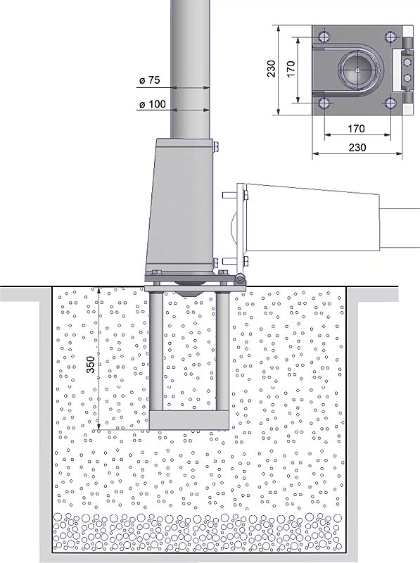 Kipphalterung außenliegend für Mast-Ø 75 mm