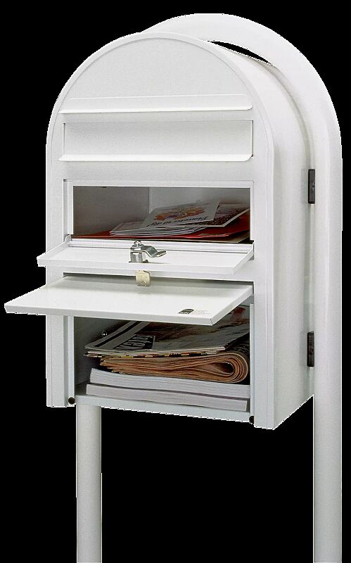 Briefkasten BOBI SWISS, mit Bogenständer BOBI ROUND, in RAL 9016 verkehrsweiß