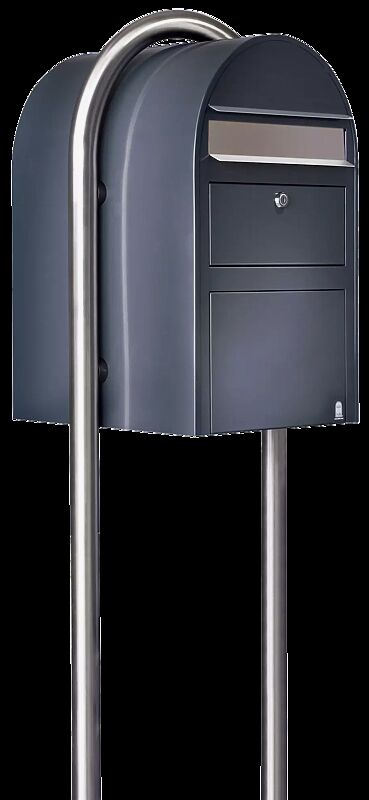 Briefkasten BOBI SWISS mit Bogenständer, in RAL 7016 anthrazitgrau mit Edelstahleinwurfklappe