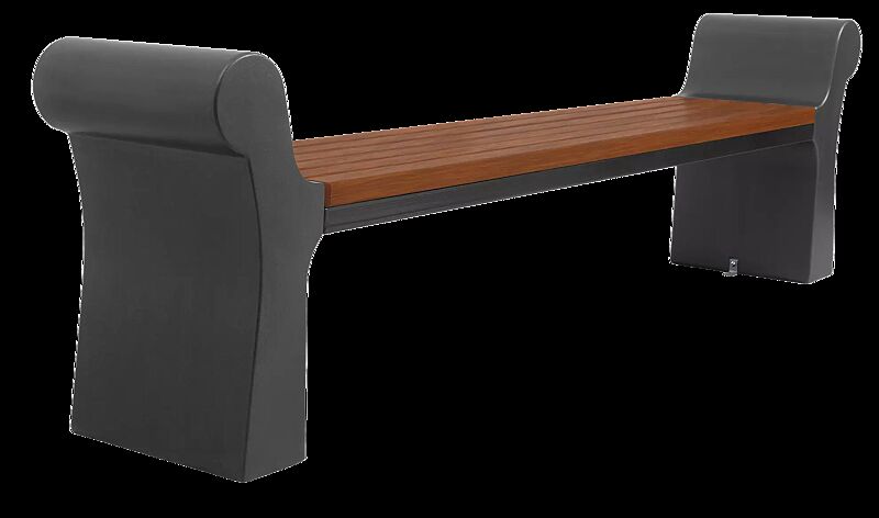 Sitzbank SAVONA ohne Rückenlehne, Stahlteile in RAL 7021 schwarzgrau, Beton beschichtet in Farbe graphit