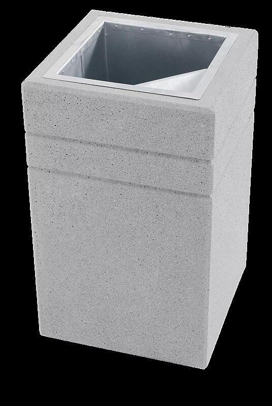 Abfallbehälter BRNO mit Ascher, ohne Schutzdach, Beton sandgestrahlt