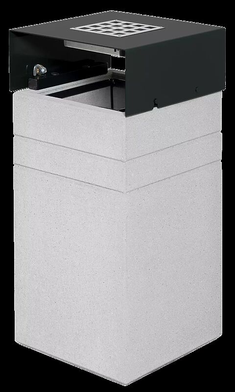 Abfallbehälter BRNO mit Ascher, 40 Liter, mit Schutzdach in RAL 7021 schwarzgrau (Innenbehälter entnommen), Beton sandgestrahlt