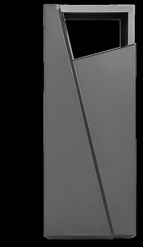 Abfallbehälter INTAL mit Ascher, mit Schutzdach in RAL 9007 graualuminium, Beton beschichtet in graphit, Tür in RAL 7021 schwarzgrau