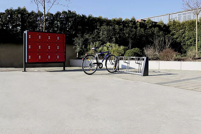 Fahrradständer INTAL in RAL 9007 graualuminium, Seitenteile Beton beschichtet in graphit