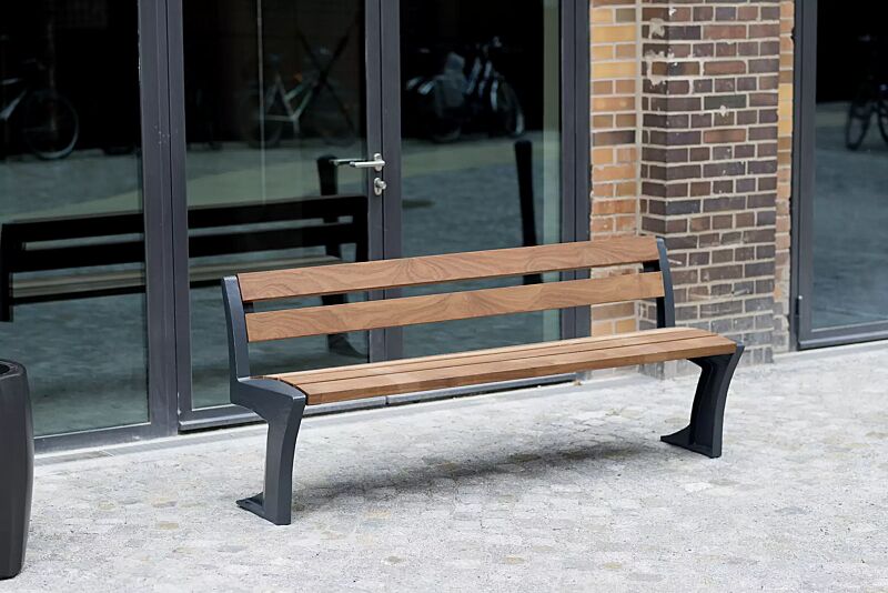 Sitzbank TALLIN mit Rückenlehne, Aluminiumguss in RAL 7016 anthrazitgrau