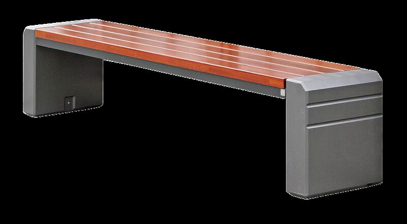 Sitzbank BRNO ohne Rückenlehne, Stahlteile in RAL 7021 schwarzgrau, Beton beschichtet in hellem graphit