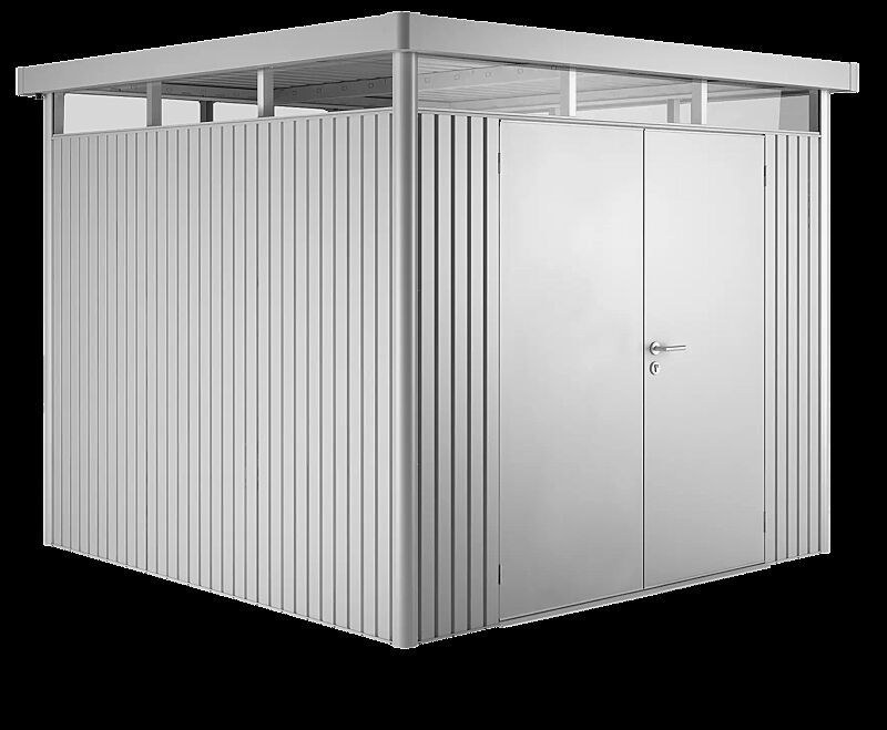 Gerätehaus HighLine®, Modell 4 in silber-metallic, mit Doppelflügeltür