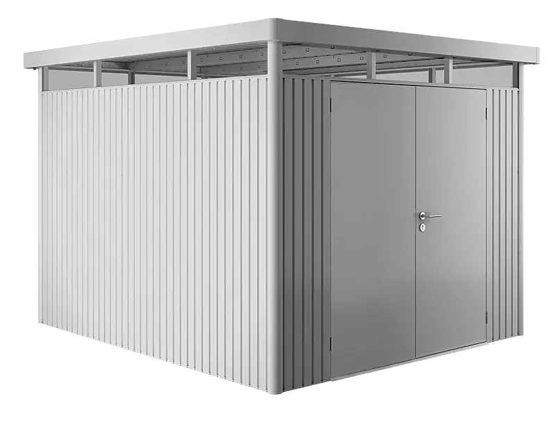 Gerätehaus HighLine®, Modell 5 in silber-metallic, mit Doppelflügeltür