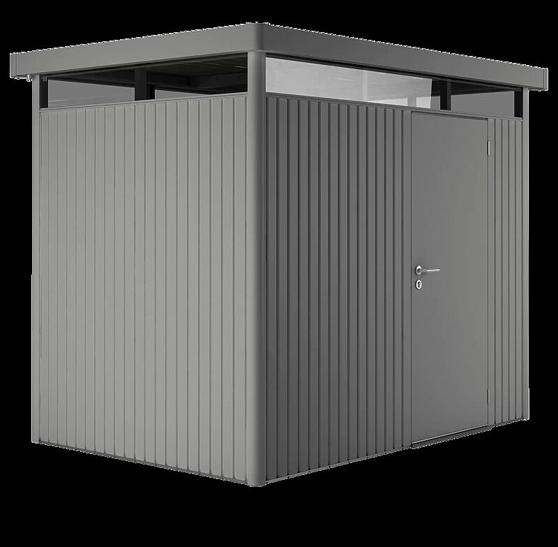 Gerätehaus HighLine®, Modell 2 in quarzgrau-metallic, mit Einflügeltür