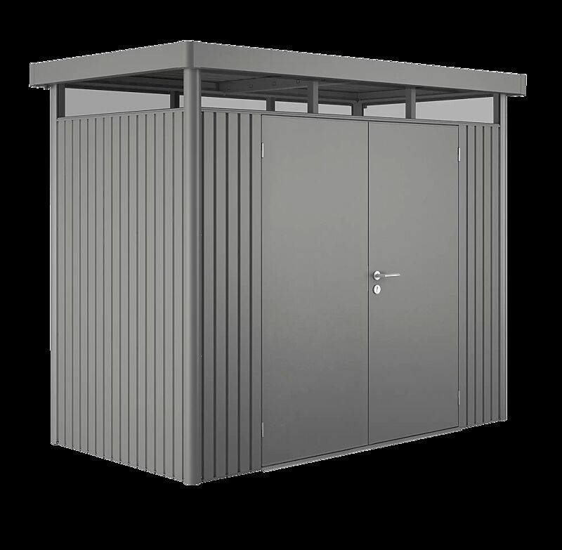 Gerätehaus HighLine®, Modell 1 in quarzgrau-metallic, mit Doppelflügeltür