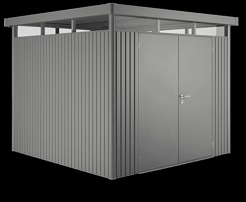 Gerätehaus HighLine®, Modell 4 in quarzgrau-metallic, mit Doppelflügeltür