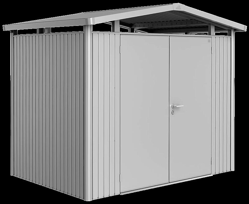 Gerätehaus PANORAMA®, Modell 2 in silber-metallic, mit Doppelflügeltür