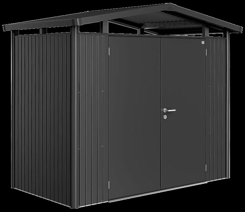 Gerätehaus PANORAMA®, Modell 1 in dunkelgrau-metallic, mit Doppelflügeltür