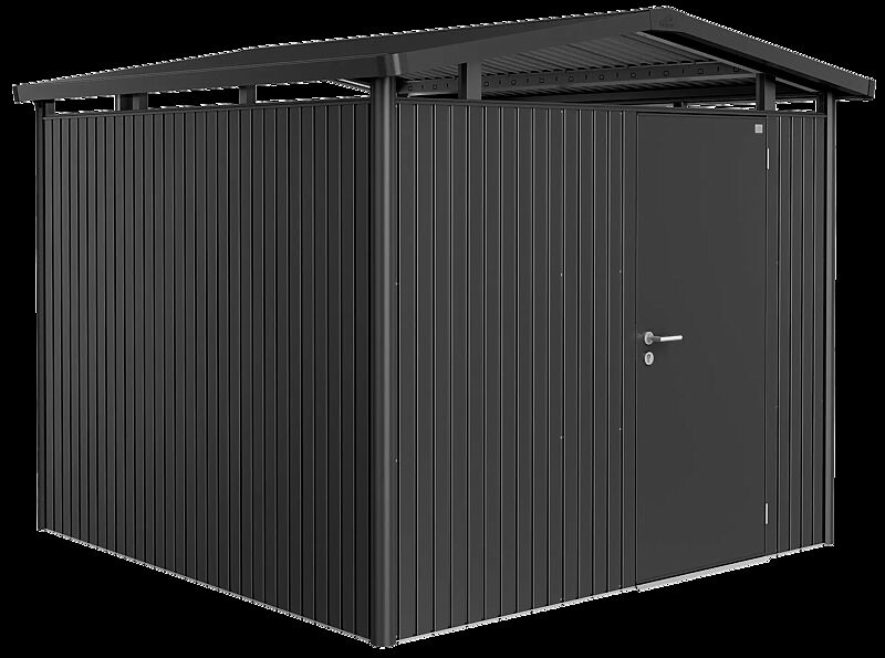 Gerätehaus PANORAMA®, Modell 4 in dunkelgrau-metallic, mit Einflügeltür