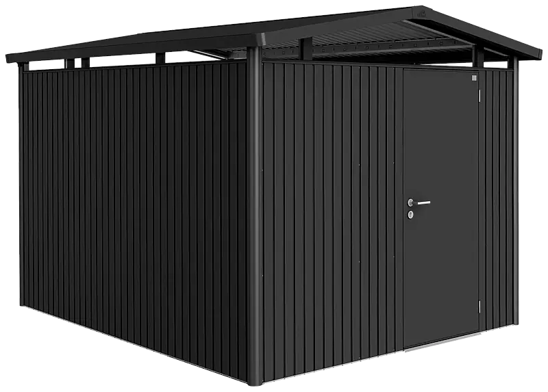 Gerätehaus PANORAMA®, Modell 5 in dunkelgrau-metallic, mit Einflügeltür