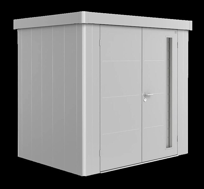 Gerätehaus NEO, Modell 1B , in silber-metallic, mit Doppelflügeltür