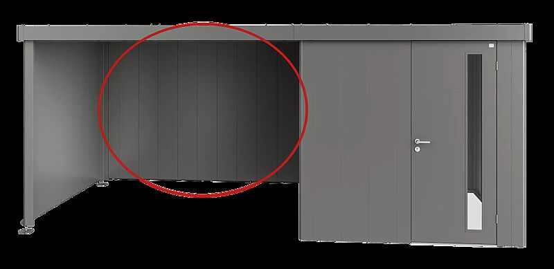 Gerätehaus NEO, mit Rückwand für Seitendach in quarzgrau-metallic