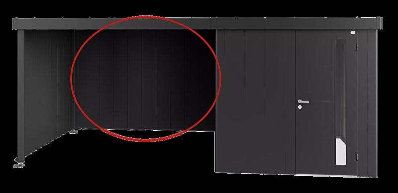 Gerätehaus NEO, mit Rückwand für Seitendach in dunkelgrau-metallic