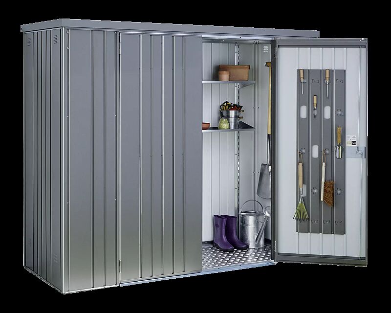 Geräteschrank NEUFELDEN, Modell 230, in quarzgrau-metallic, mit Aluminium-Bodenrahmen und -Bodenplatte