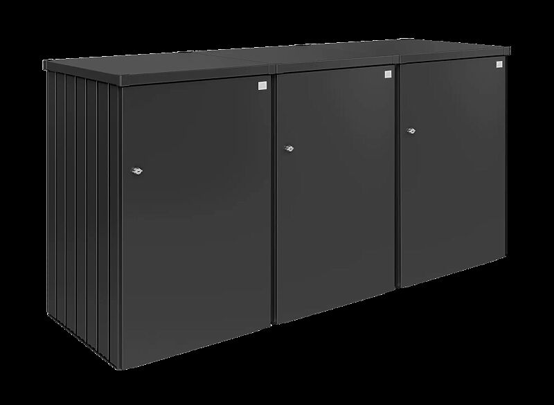 Müllbehälter-Dreifachschrank ALEX®, bestehend aus 3 Einzelschränken inkl. 2 Verbindungselementen, in dunkelgrau-metallic