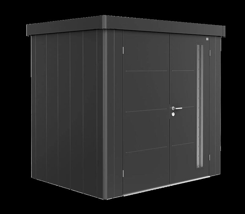 Gerätehaus NEO, Modell 1B, in dunkelgrau-metallic, mit Doppelflügeltür
