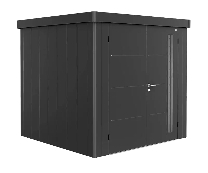 Gerätehaus NEO, Modell 2B, in dunkelgrau-metallic, mit Doppelflügeltür