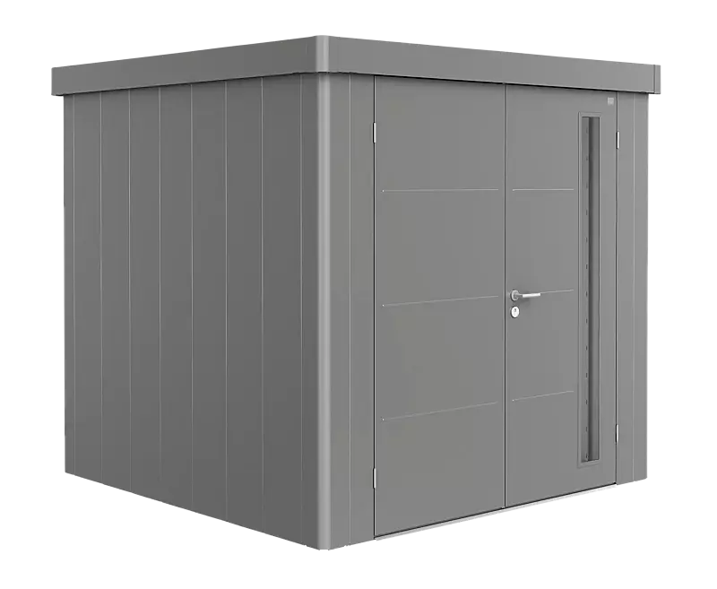 Gerätehaus NEO, Modell 2B, in quarzgrau-metallic, mit Doppelflügeltür