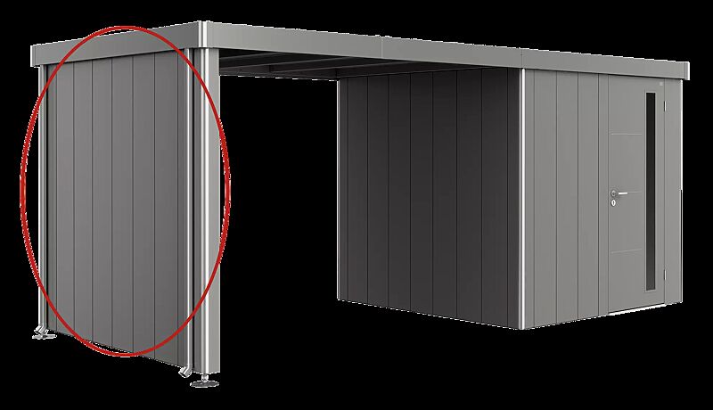 Gerätehaus NEO, mit Seitenwand für Seitendach in quarzgrau-metallic