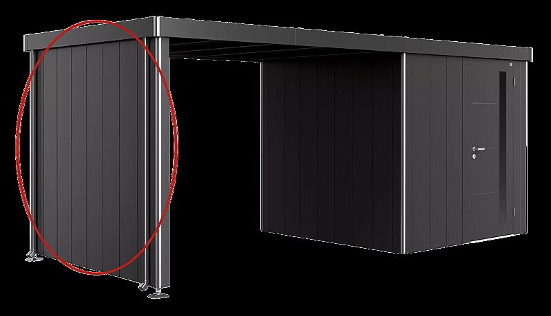 Gerätehaus NEO, mit Seitenwand für Seitendach in dunkelgrau-metallic