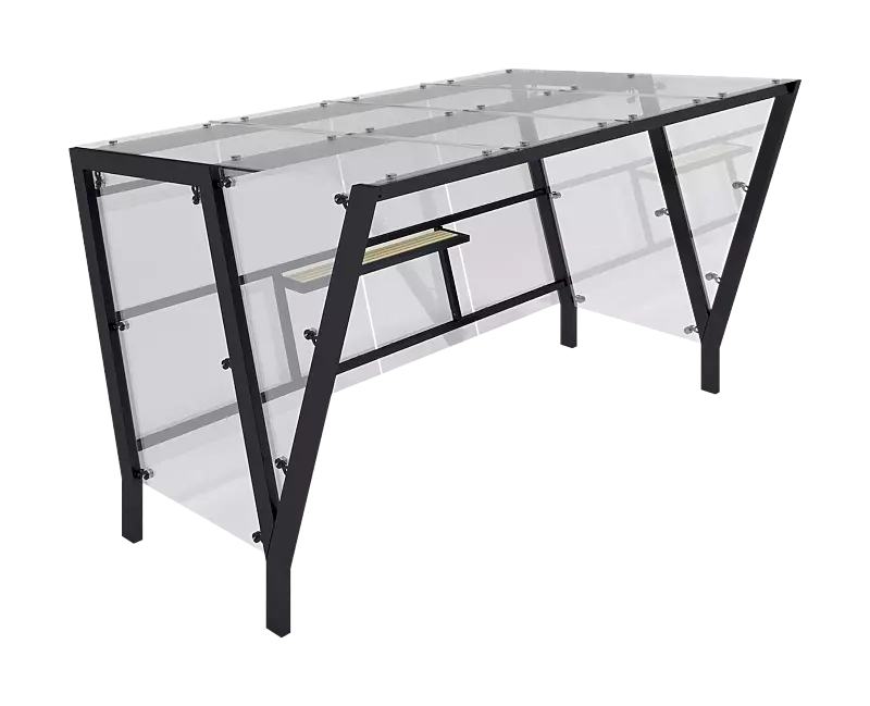 Raucherunterstand TAURI, mit Pultdach, Dachbreite x Dachtiefe 3940 mm x 2500 mm, Dacheindeckung VSG, Rück- / Seitenwand ESG, Klarglas, Stahlkonstruktion in RAL 7016 anthrazitgrau