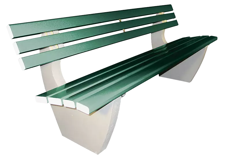 Sitzbank GENOVA, Belattung mit PVC-Leisten, mit Holzeinlage, in RAL 6005 moosgrün