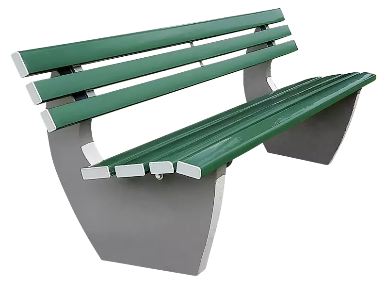Sitzbank GENOVA, Belattung mit PVC-Leisten, mit Holzeinlage, in RAL 6005 moosgrün