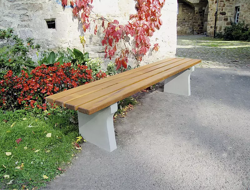 Sitzbank SICILIA ohne Rückenlehne, mit Kambalaholzbelattung, lasiert