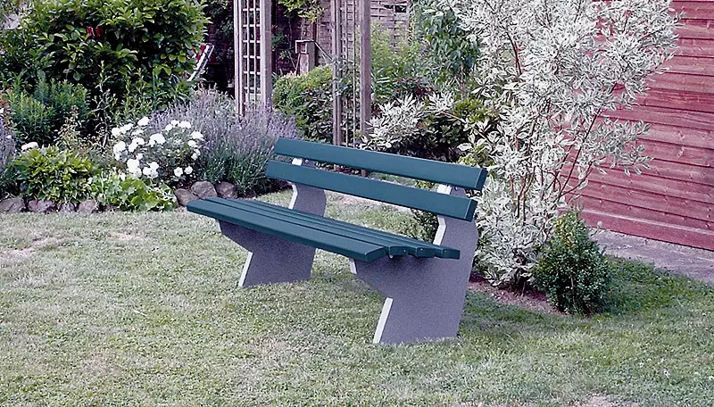 Sitzbank SICILIA mit Rückenlehne, Recycling-Kunststofflatten in grün ähnlich RAL 6005