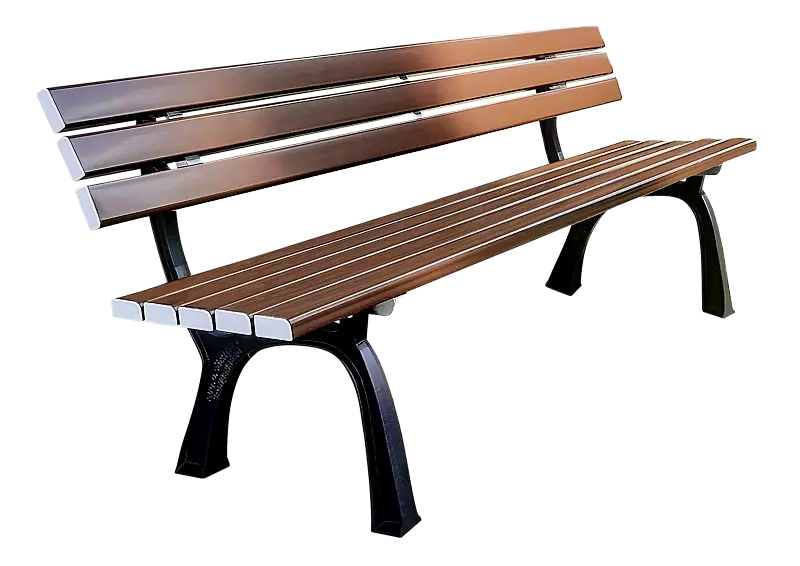 Sitzbank ORDONA mit PVC-Kunststoffbelattung mit Holzeinlage, in mahagonibraun ähnlich RAL 8016