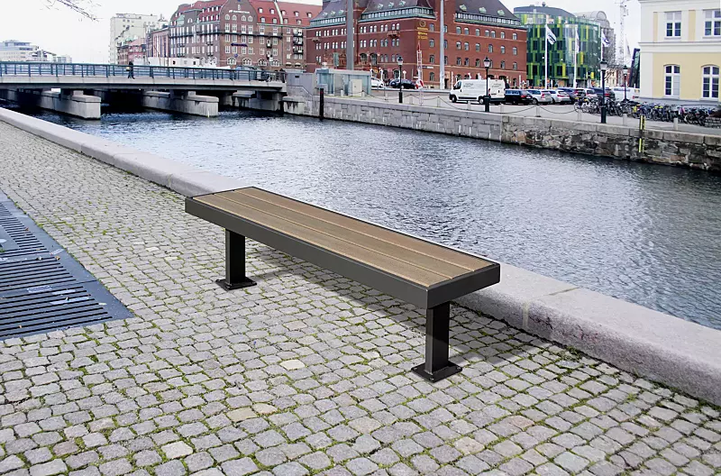 Sitzbank PRASEM ohne Rückenlehne, mit WPC-Holzbelattung, Stahlteile in RAL 7016 anthrazitgrau