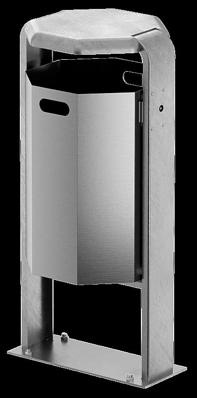 Abfallbehälter COVENTRY, 45 Liter, zum Aufdübeln, Behälter aus Aluminium, Rahmen aus Stahl, feuerverzinkt