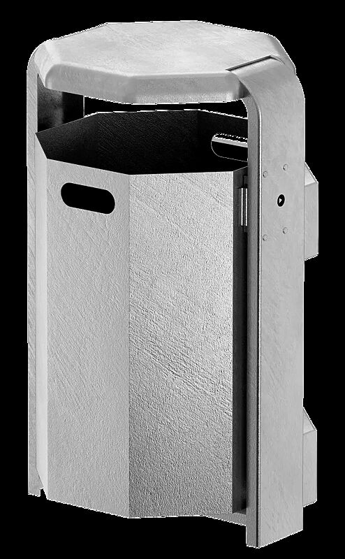 Abfallbehälter COVENTRY, 45 Liter, zur Pfostenbefestigung, Behälter und Rahmen aus Stahl, feuerverzinkt