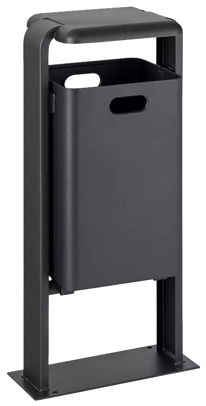 Abfallbehälter SHIPLEY, zum Aufdübeln, Behälter aus Aluminium bzw. aus Stahl, Rahmen aus Stahl, komplett in RAL 7016 anthrazitgrau