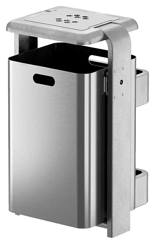 Abfallbehälter SHIPLEY mit Ascher, 60 Liter, Behälter aus Aluminium, Rahmen aus Stahl, feuerverzinkt