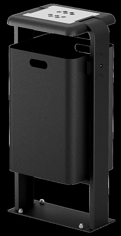 Abfallbehälter SHIPLEY mit Ascher, 60 Liter, zum Aufdübeln, Behälter aus Aluminium, Rahmen aus Stahl, in RAL 7016 anthrazitgrau