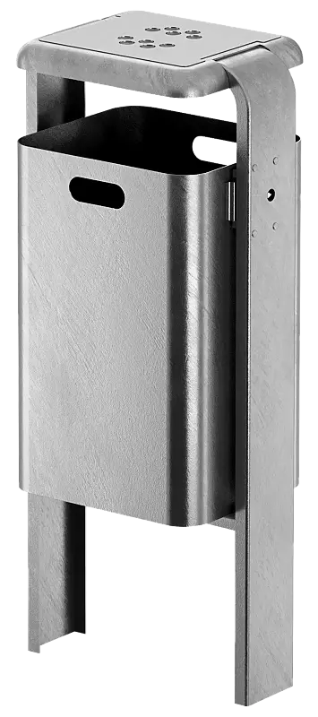 Abfallbehälter SHIPLEY mit Ascher, 40 Liter, zum Einbetonieren, Behälter und Rahmen aus Stahl, feuerverzinkt