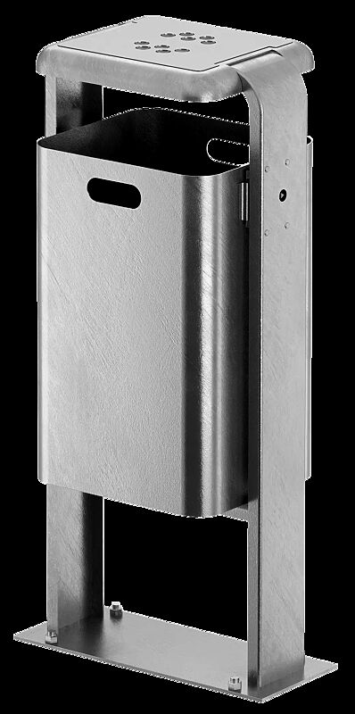 Abfallbehälter SHIPLEY mit Ascher, 40 Liter, zum Aufdübeln, Behälter und Rahmen aus Stahl, feuerverzinkt