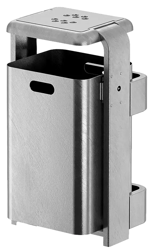 Abfallbehälter SHIPLEY mit Ascher, 40 Liter, Behälter und Rahmen aus Stahl, feuerverzinkt