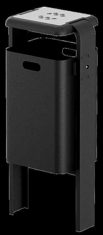 Abfallbehälter SHIPLEY mit Ascher, 40 Liter, zum Einbetonieren, Behälter aus Stahl bzw. Aluminium, Rahmen aus Stahl, in RAL 7016 anthrazitgrau