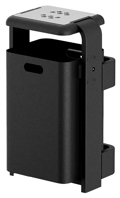 Abfallbehälter SHIPLEY mit Ascher, 40 Liter, Behälter aus Stahl bzw. Aluminium, Rahmen aus Stahl, in RAL 7016 anthrazitgrau